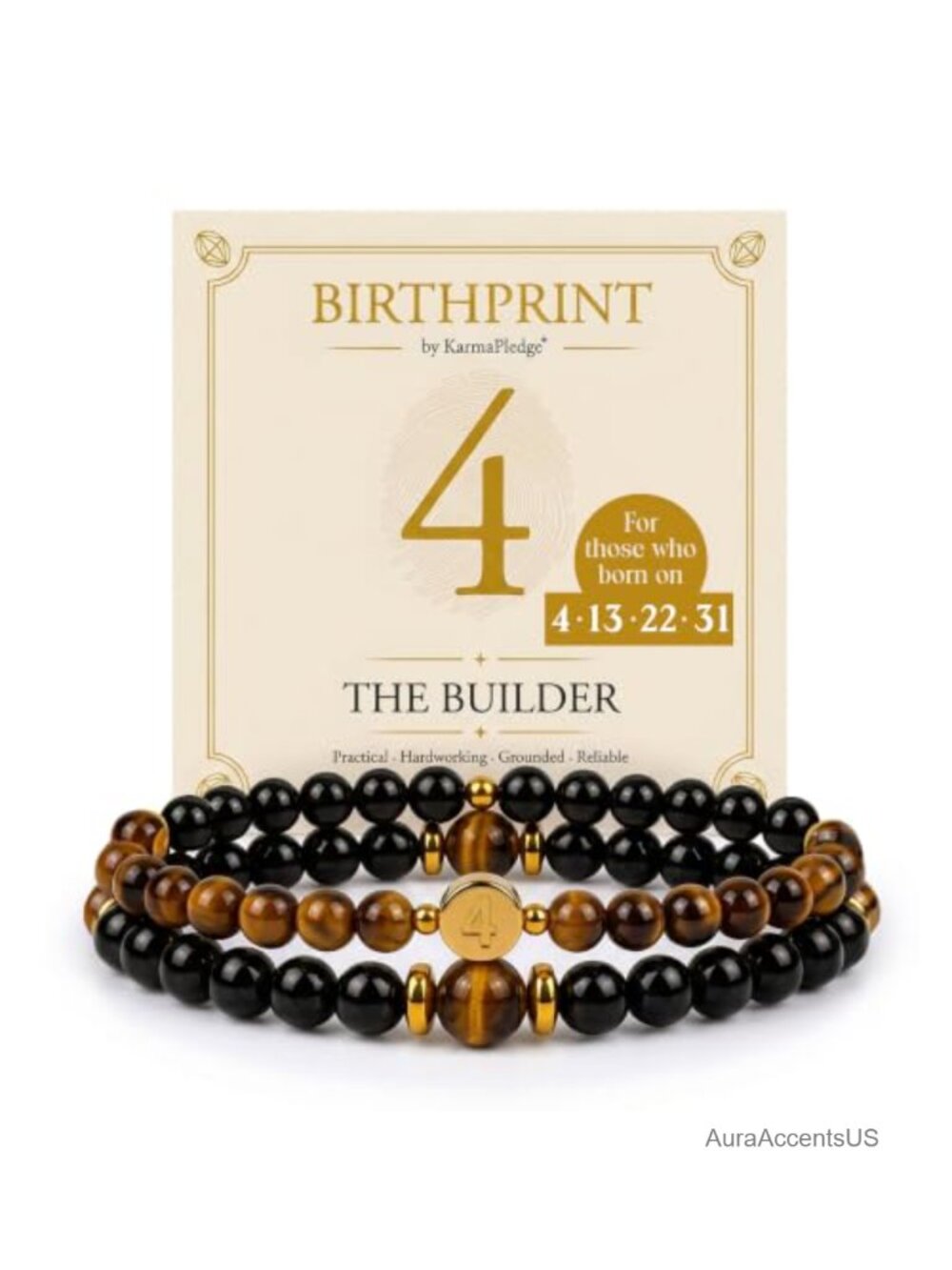 18K Gold Plated Numerology Crystal Bracelet Set Tiger's Eye Charm Gift